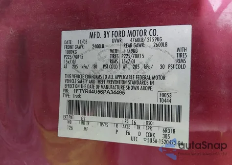 2006 Ford Ranger Sport/Stx/Xlt z USA, uszkodzony, nr VIN 1FTYR44U56PA34495